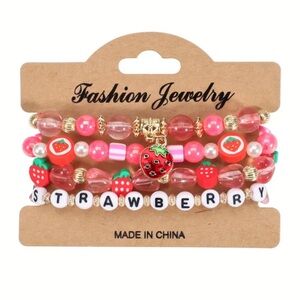 Fashion Jewelry Strawberry Charm Bracelet - Pink and Red